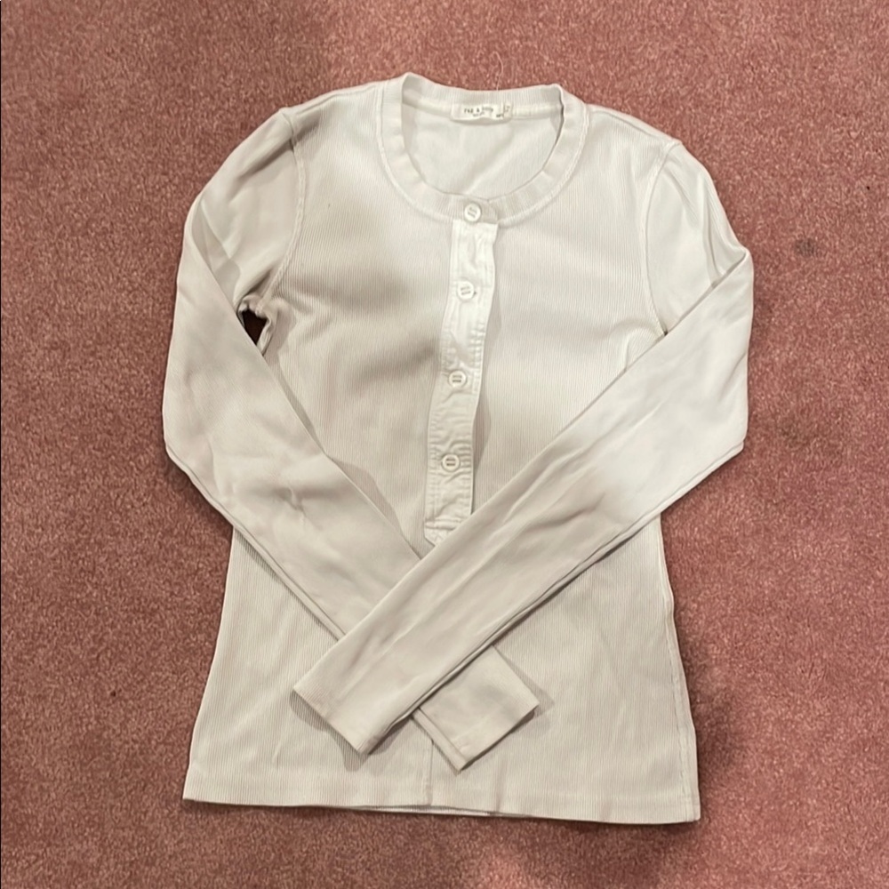 White Long Sleeve Button-Up Top
